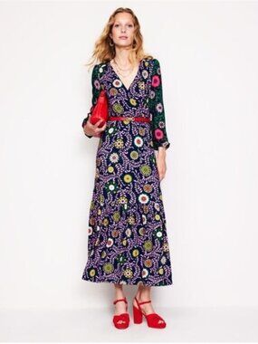 Boden NWT Women's Ophelia Wrap Maxi Jersey Dress Multi Meadow Vine Size 10